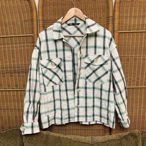 Zara Green and White Plaid Shirt